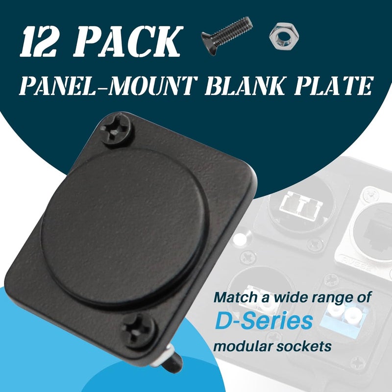 Terixe 12 Pack Panel-Mount Blank Plate - D-Series Zinc Alloy Rack Mount Plate for Chassis Connectors and XLR Connectors, With Installation Screw and Nut - Image 2